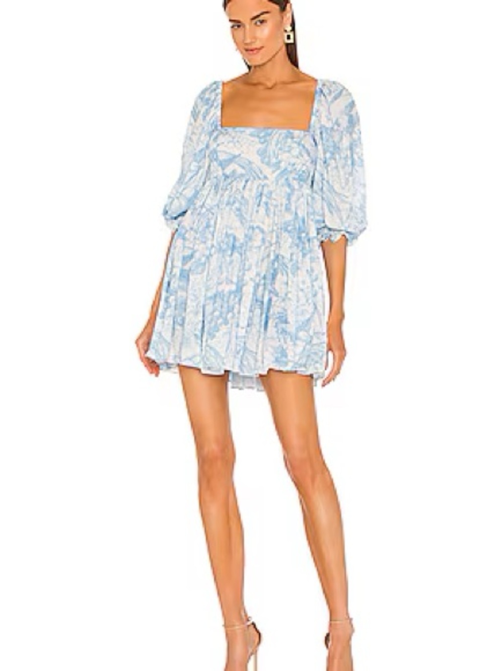 Selkie The Puff Dress in Baby Blue Toile